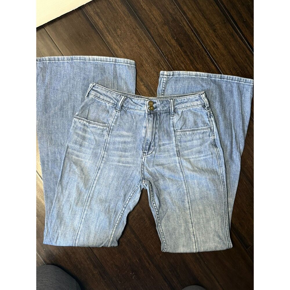 Pilcro Anthropologie High Rise Wide Flare Jeans 70s Boho Seamed Bell Bottoms 28